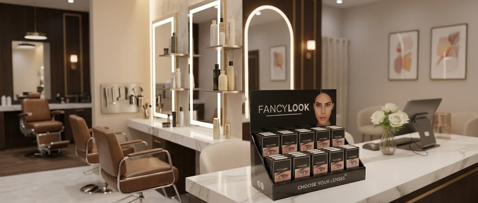 סטנד עדשות צבע FANCYLOOK בתוך עסק יופי